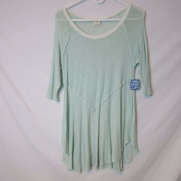 NEW Intimately Free People Weekend Layering Tee Mint Blue Small Sheer Knit Top - Picture 1 of 5